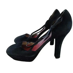 y2k Vintage Kate Spade Black Suede Rounded Toe Heels Leather Pumps Size 5
